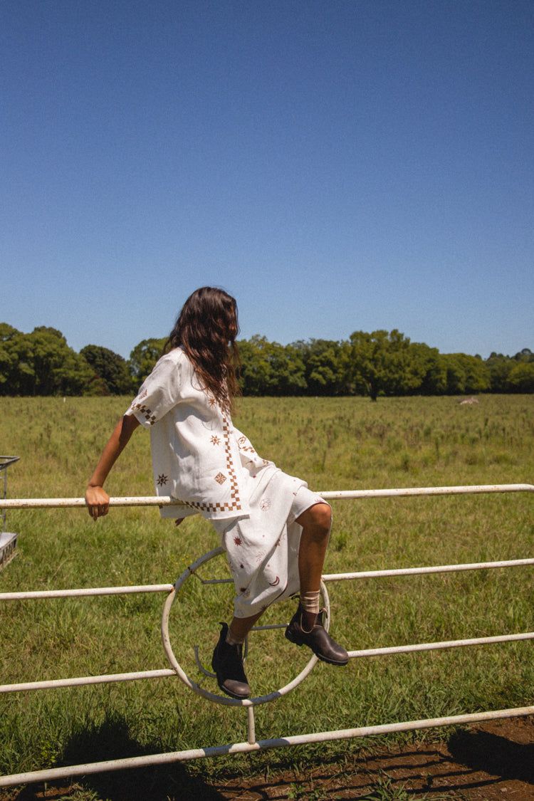 Mediterranean Blue Linen Button Front Shirt Brown sold by Verge Girl product image thumbnail 6