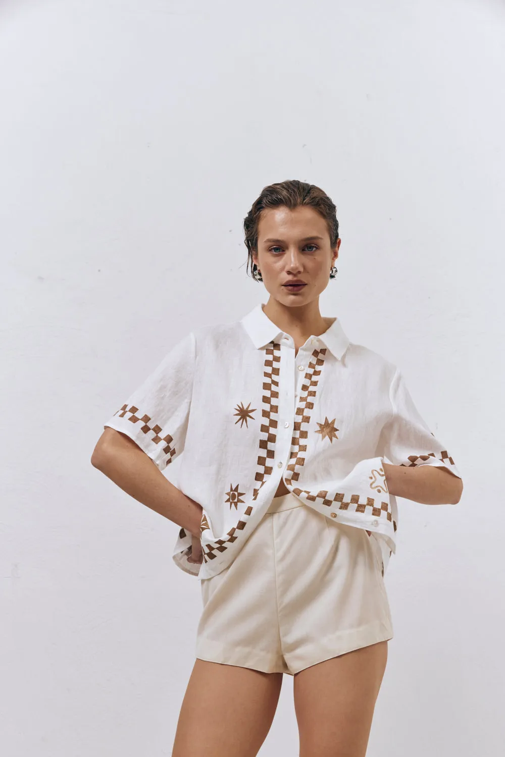 Mediterranean Blue Linen Shirt Brown sold by Verge Girl product image thumbnail 5