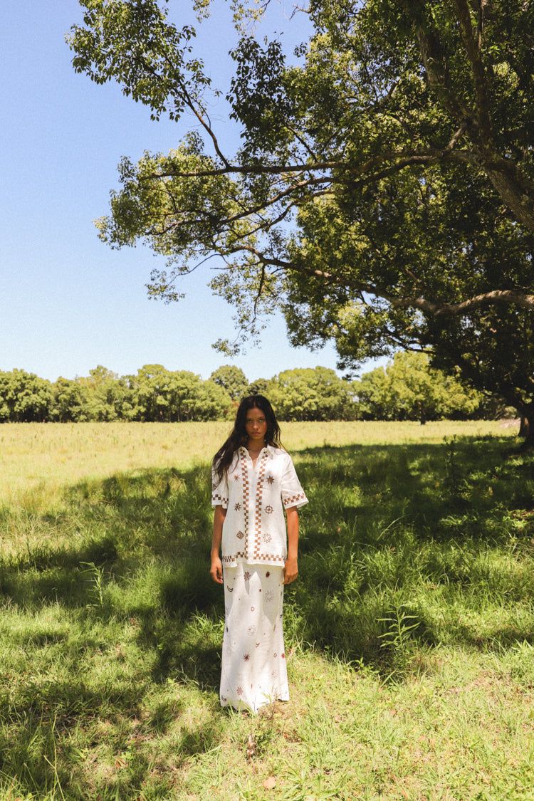 Mediterranean Blue Linen Button Front Shirt Brown sold by Verge Girl product image thumbnail 4