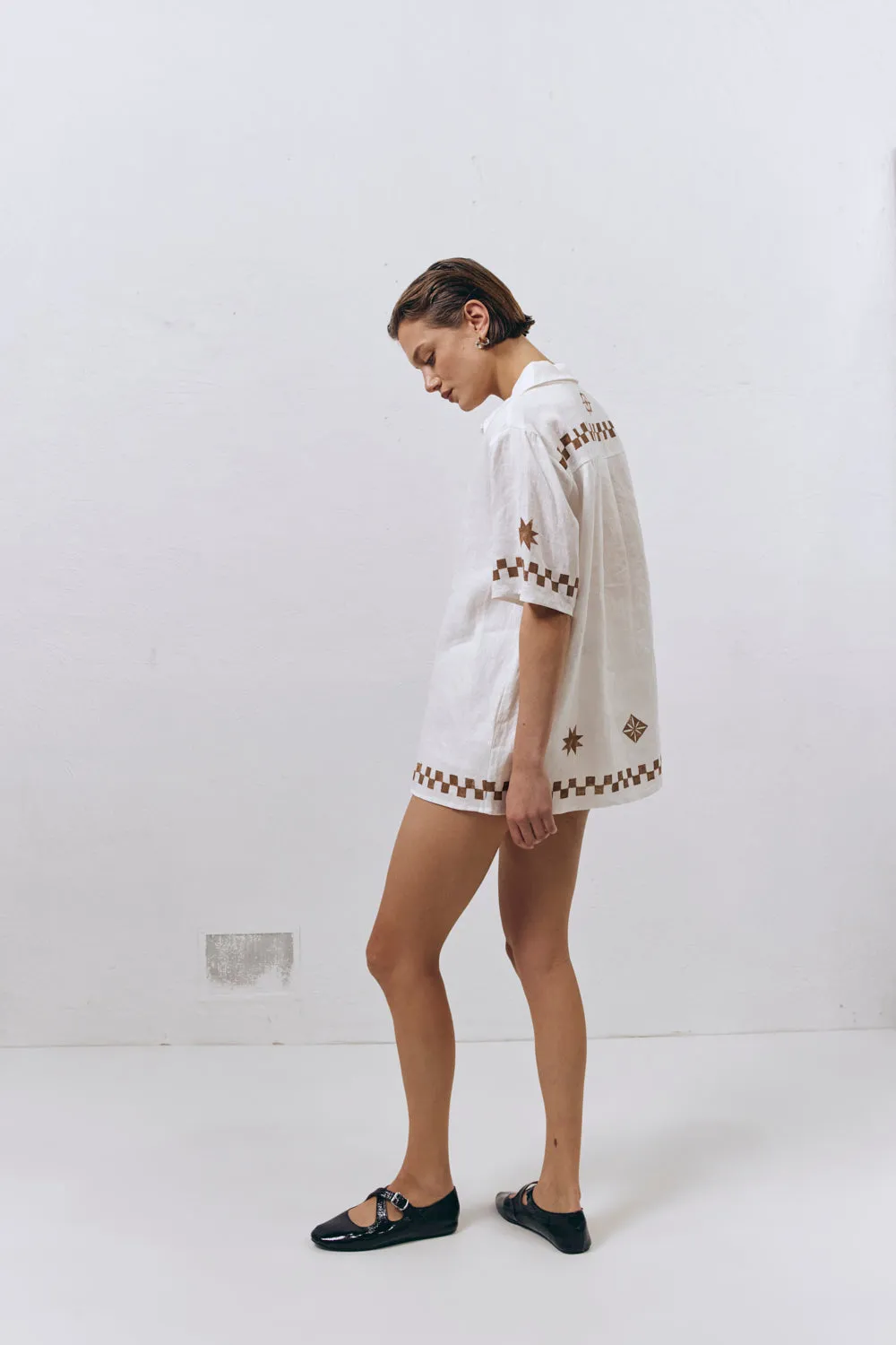 Mediterranean Blue Linen Shirt Brown sold by Verge Girl product image thumbnail 4