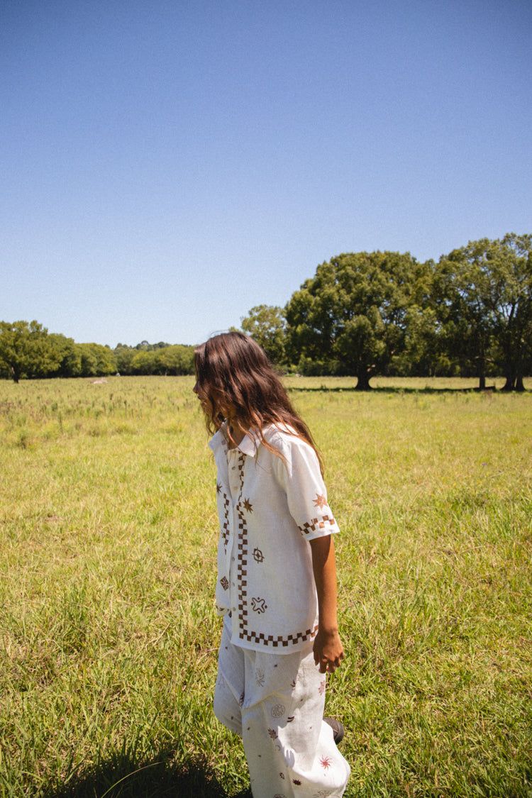 Mediterranean Blue Linen Button Front Shirt Brown sold by Verge Girl product image thumbnail 5