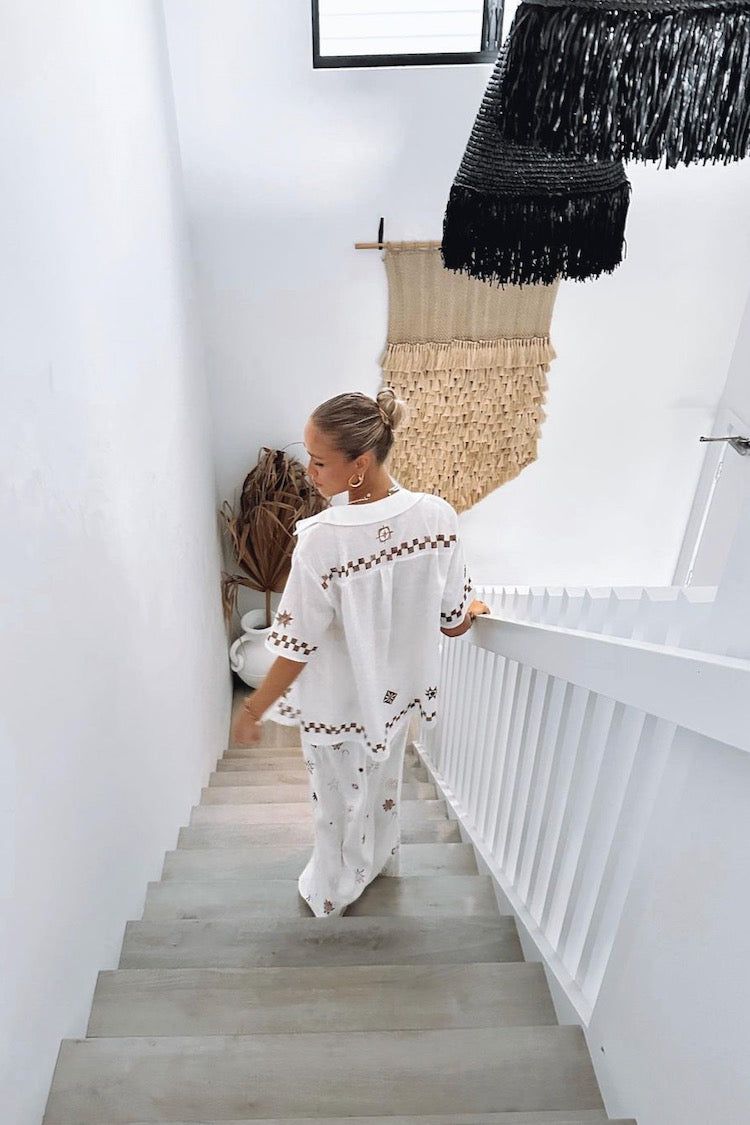 Mediterranean Blue Linen Button Front Shirt Brown sold by Verge Girl product image thumbnail 7