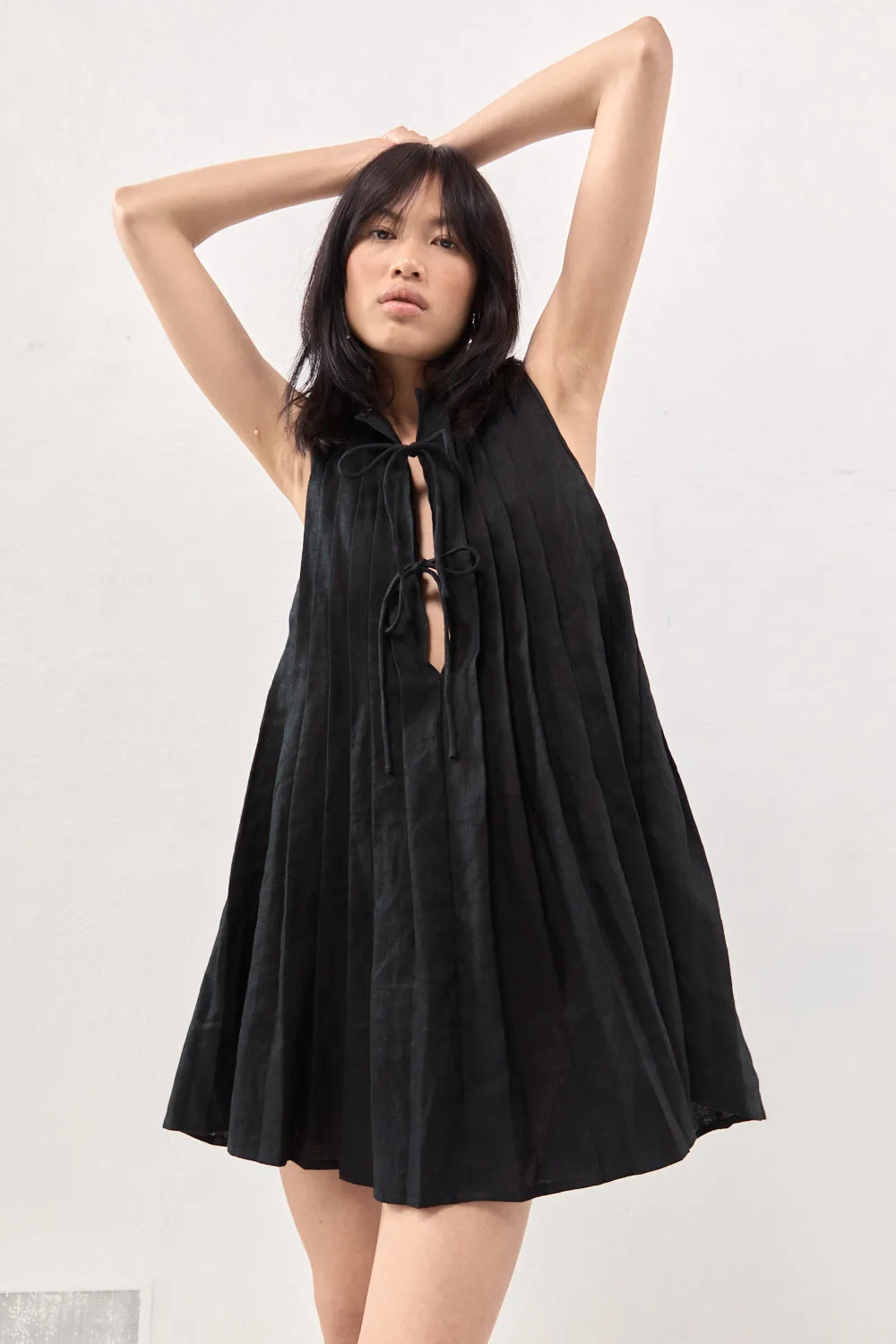 Valeria Linen Mini Dress Black sold by Verge Girl