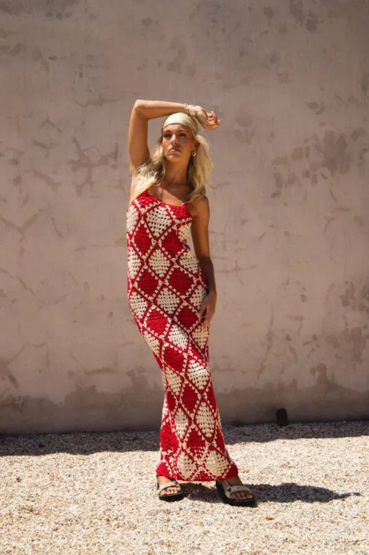 VRG GRL The Joni Crochet Maxi Dress // Red sold by Verge Girl