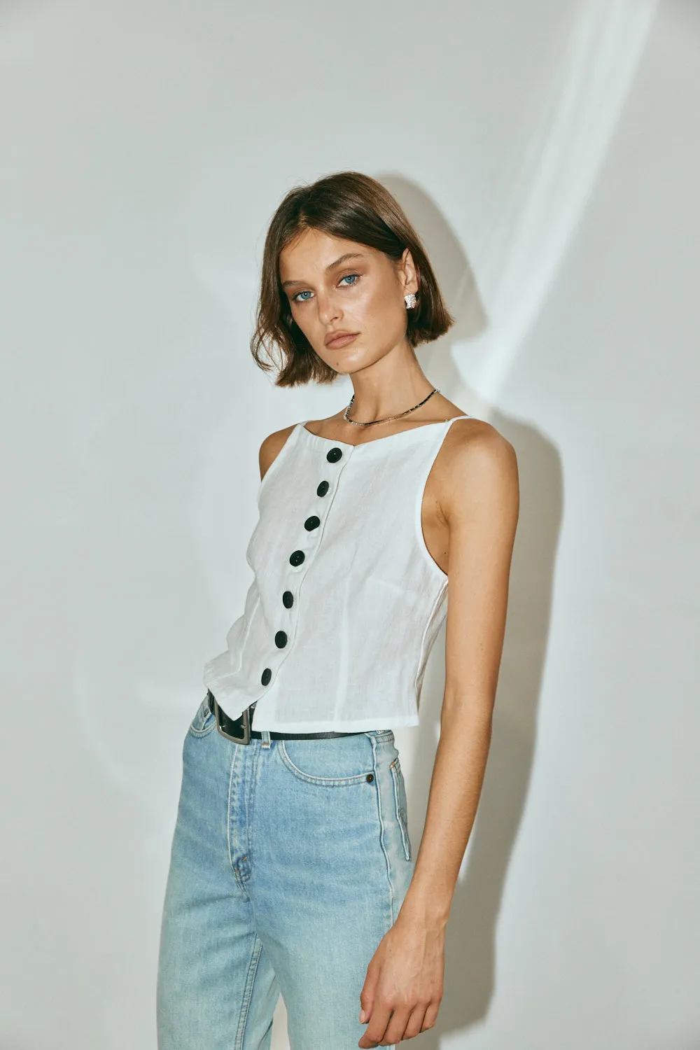 Rumi Linen Top White sold by Verge Girl