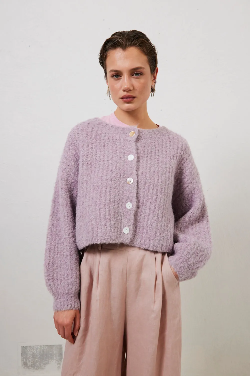 Elsie Knit Cardigan Lilac sold by Verge Girl