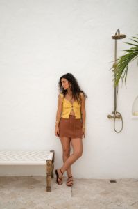 VRG GRL Love Language Linen Button Front Top // Yellow sold by Verge Girl