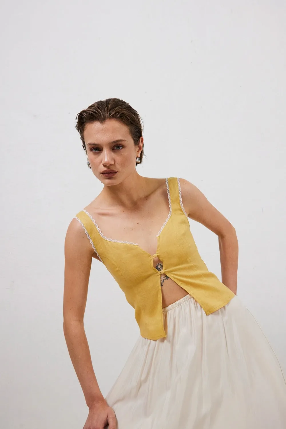 Love Language Linen Button Front Top Yellow sold by Verge Girl product image thumbnail 4