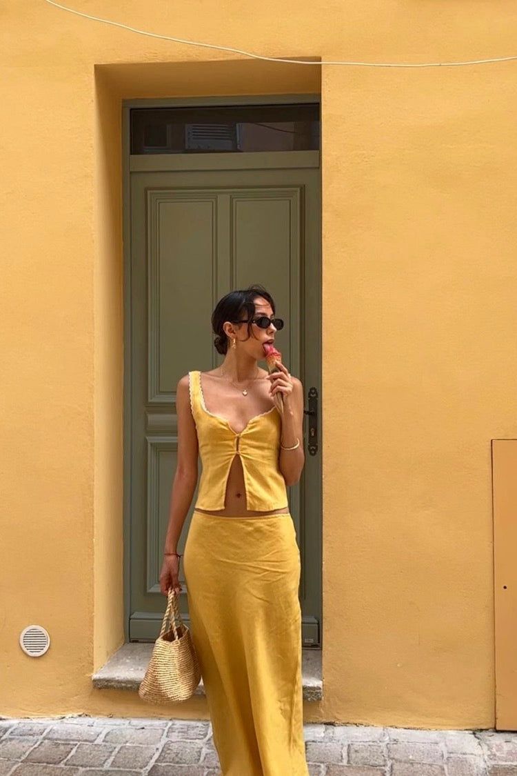 VRG GRL Love Language Linen Button Front Top // Yellow sold by Verge Girl product image thumbnail 5