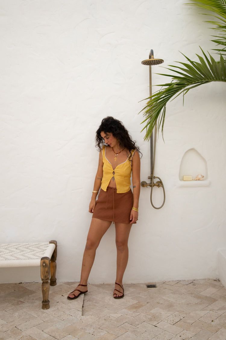 VRG GRL Love Language Linen Button Front Top // Yellow sold by Verge Girl product image thumbnail 8