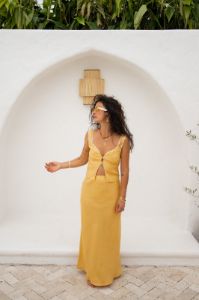 VRG GRL Love Language Linen Button Front Top // Yellow sold by Verge Girl