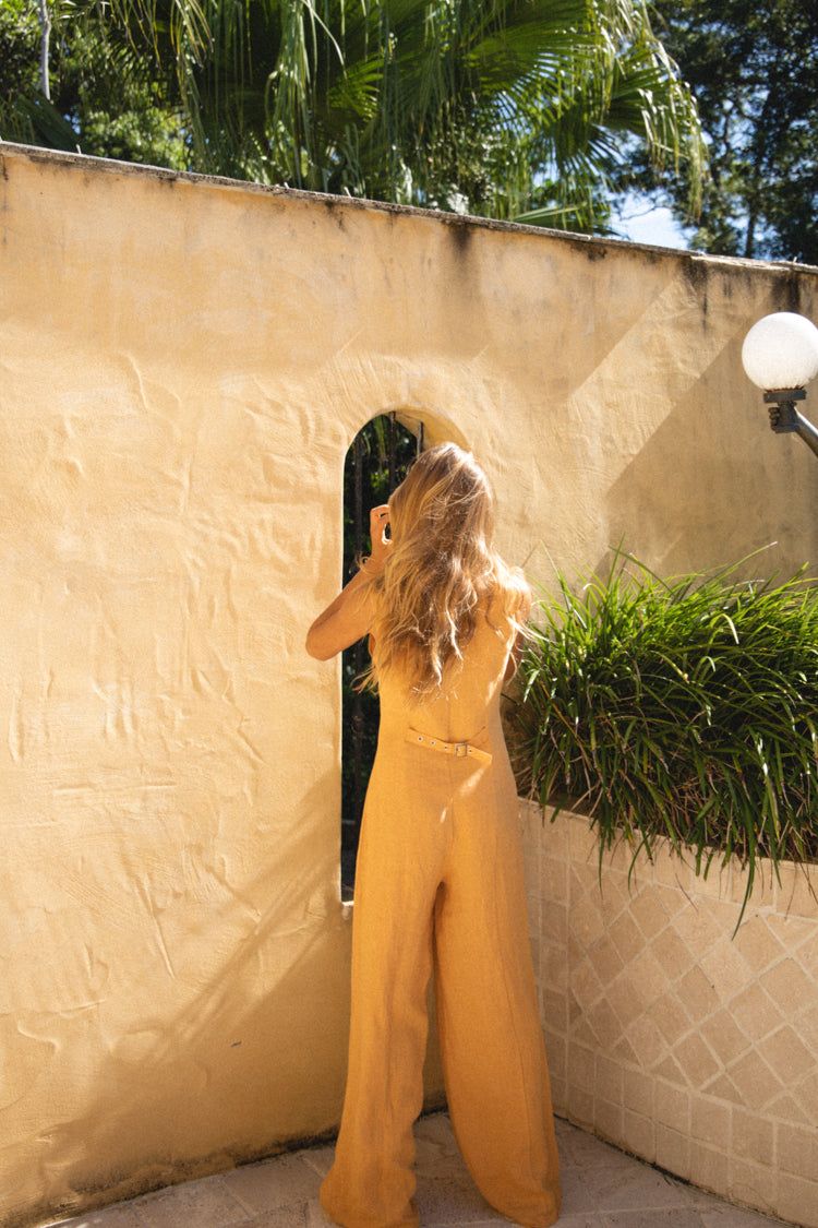 VRG GRL Holiday Feeling Linen Jumpsuit // Mustard sold by Verge Girl product image thumbnail 6