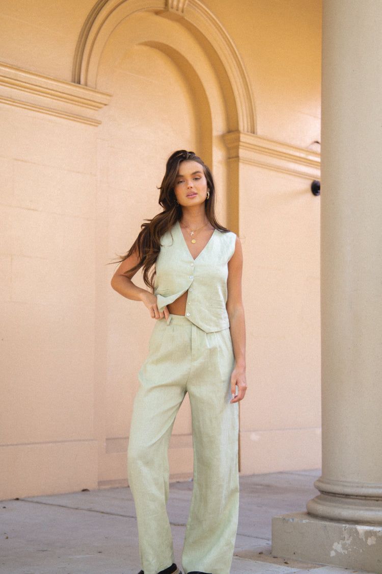 Italian Streets Linen Vest Sage sold by Verge Girl product image thumbnail 3