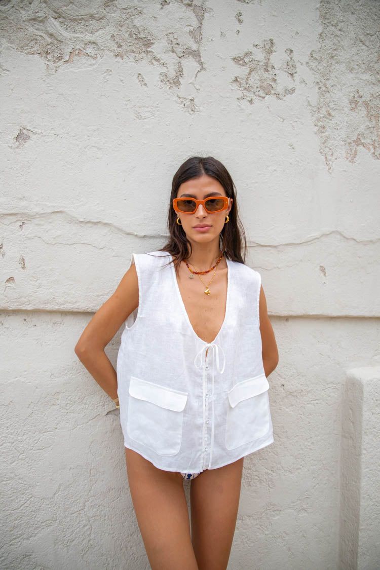 Marlii Linen Smock Top White sold by Verge Girl product image thumbnail 3