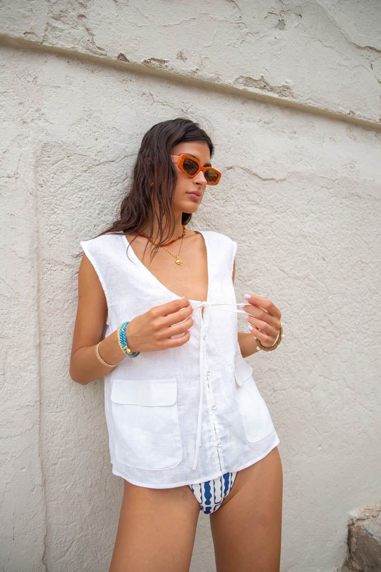 Marlii Linen Smock Top White sold by Verge Girl product image thumbnail 4