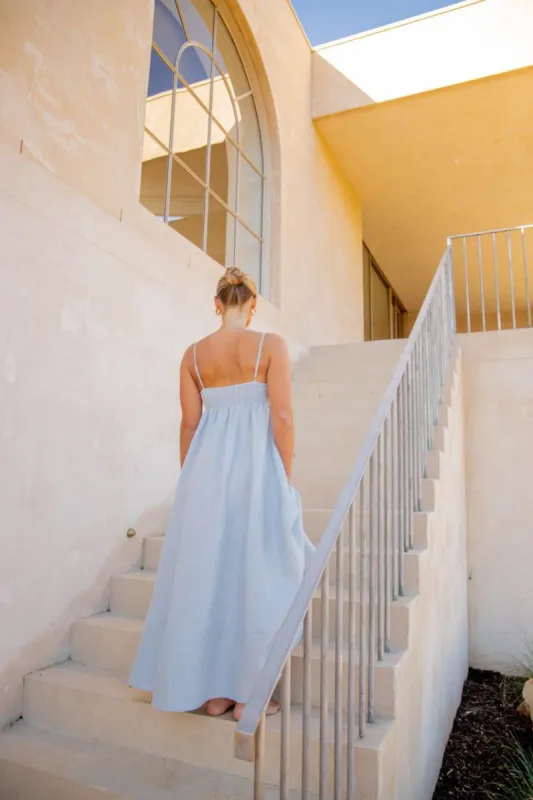 VRG GRL Behati Linen Maxi Dress // Sky sold by Verge Girl