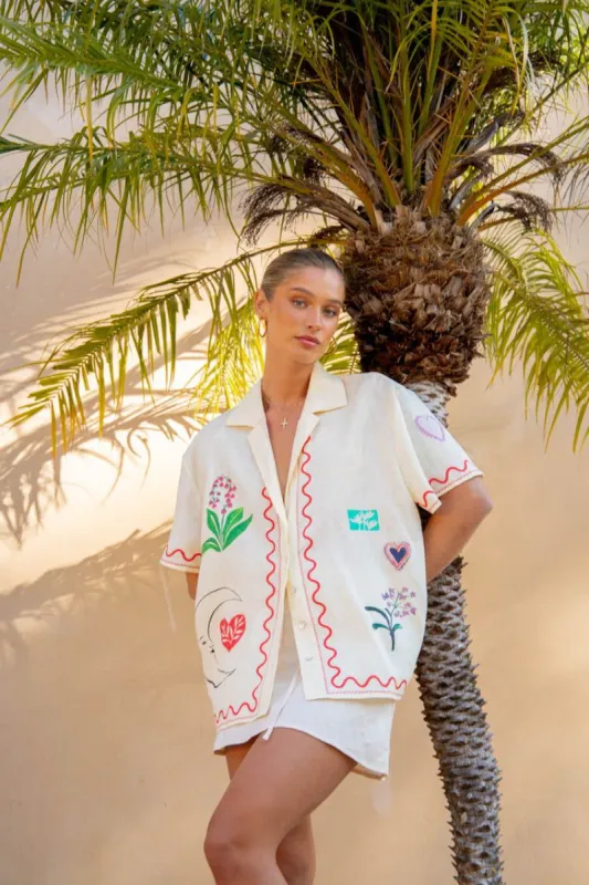 VRG GRL Flora On Film Linen Shirt // Cream sold by Verge Girl