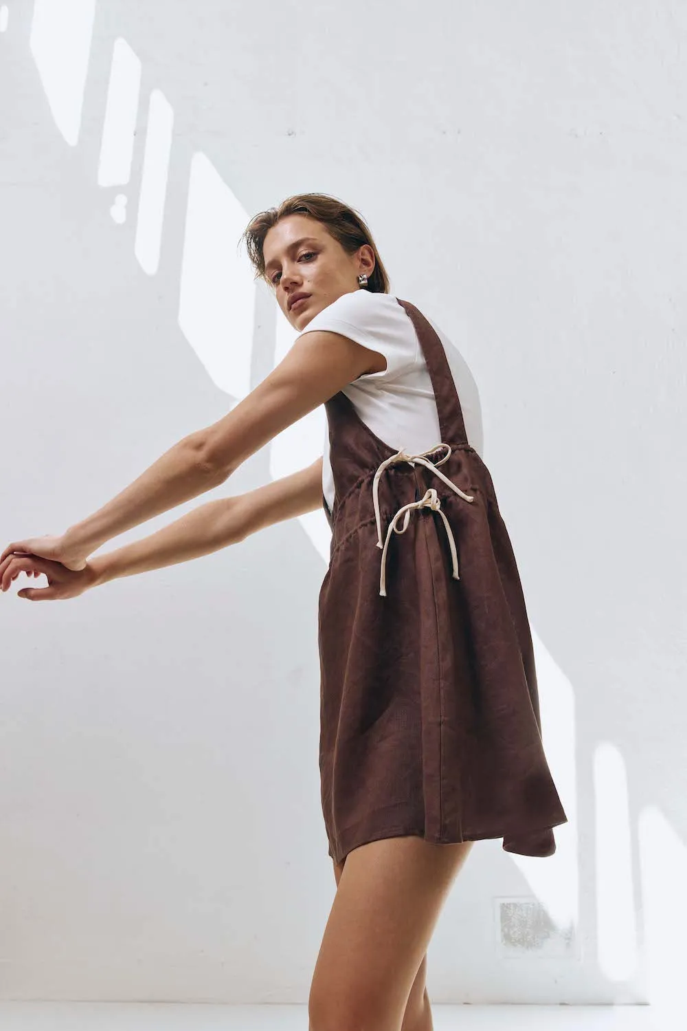 Paros Palms Linen Mini Dress Chocolate sold by Verge Girl product image thumbnail 4