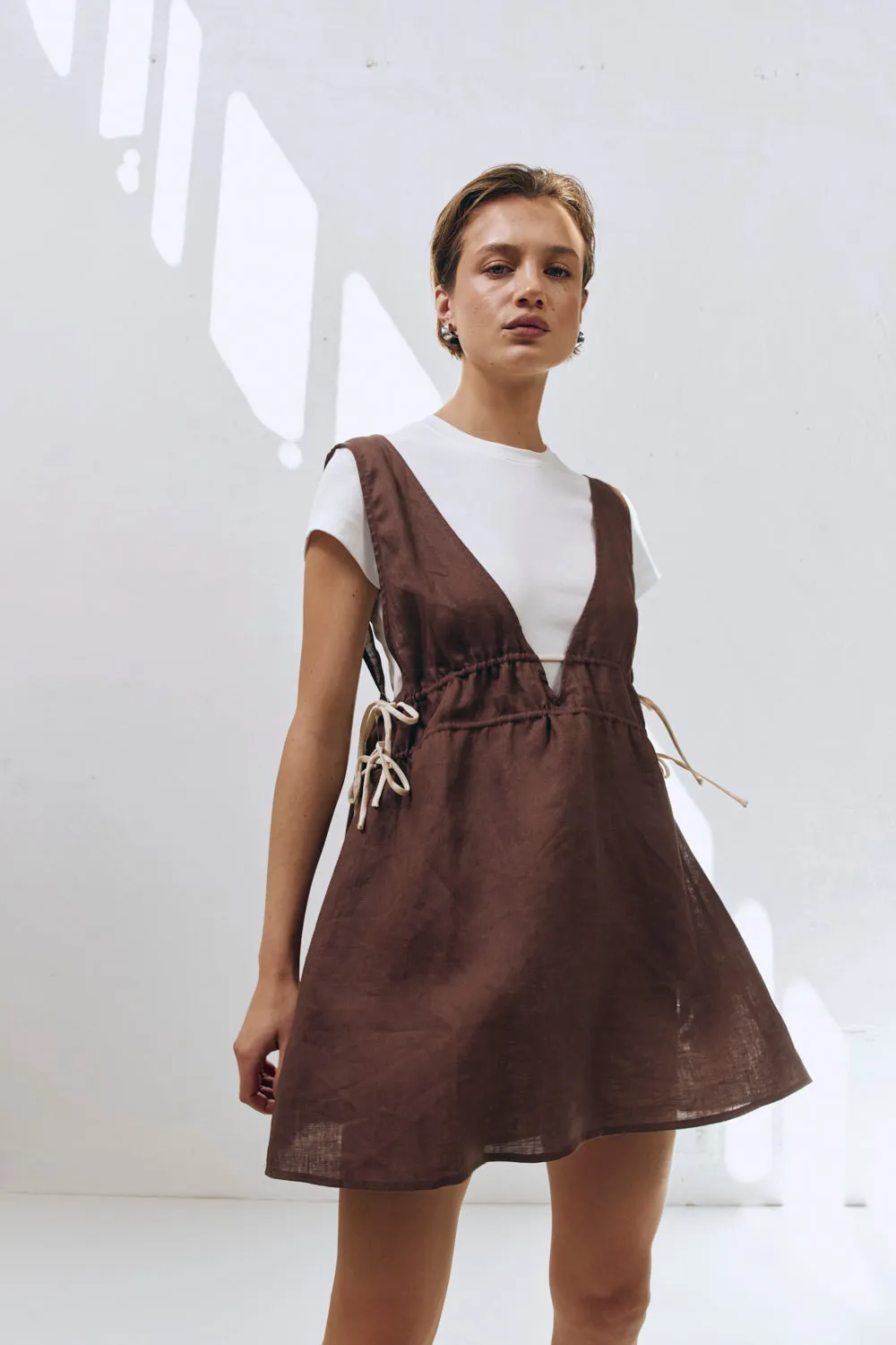 Paros Palms Linen Mini Dress Chocolate sold by Verge Girl product image thumbnail 5