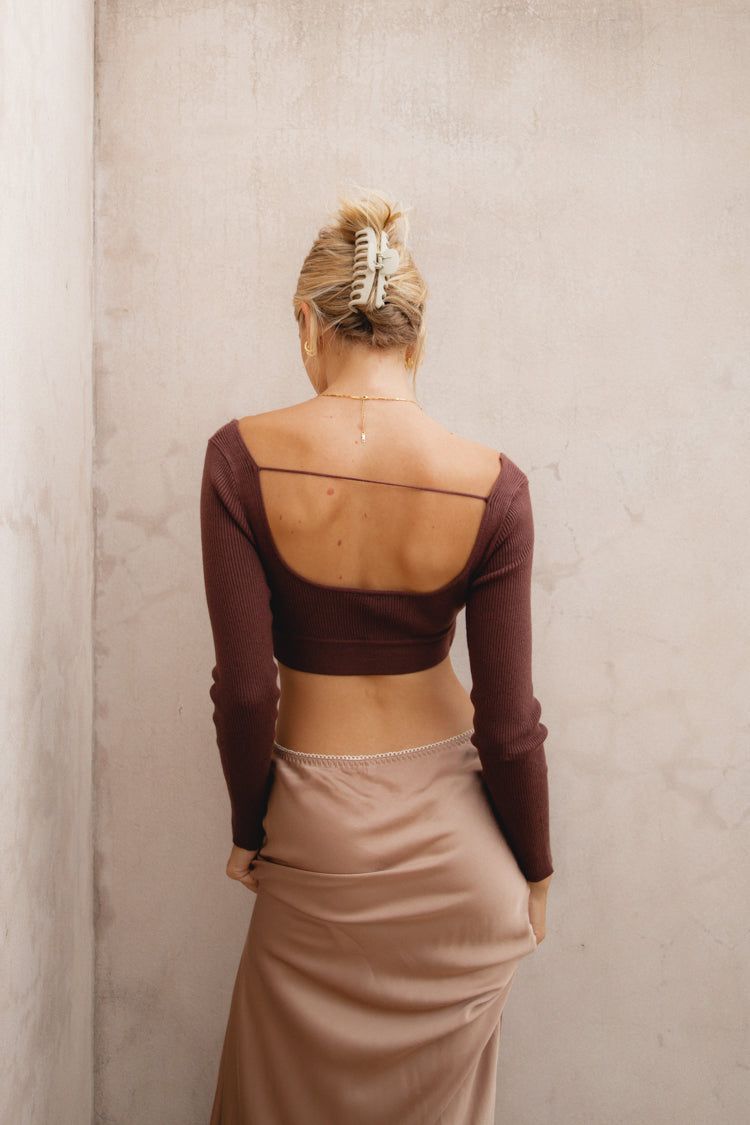 A Cut Above Knit Crop Top Chocolate sold by Verge Girl product image thumbnail 2