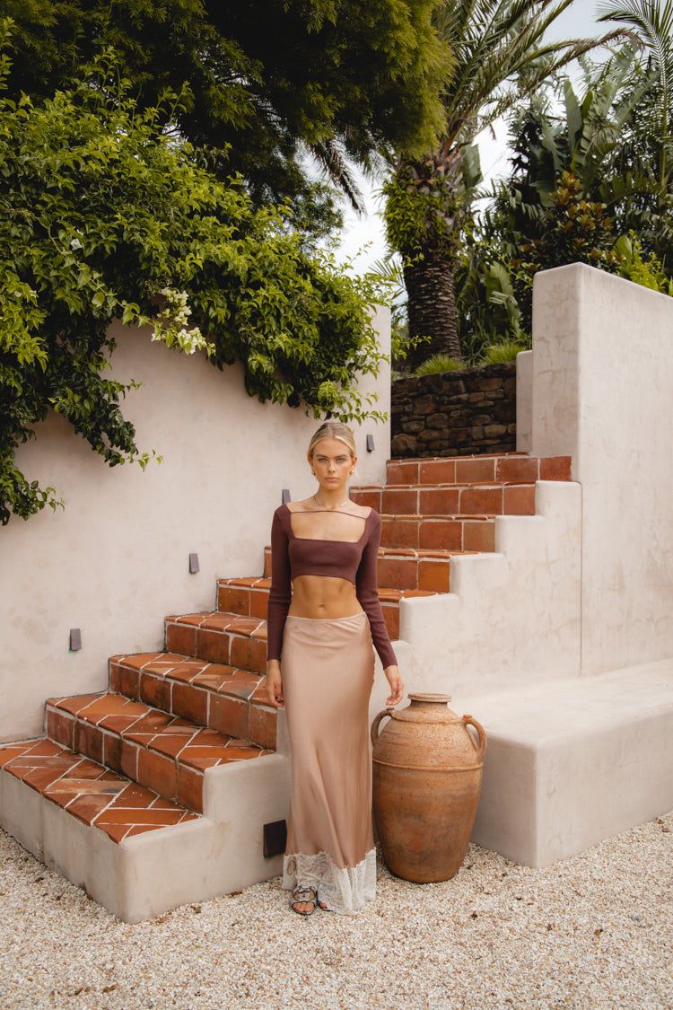 A Cut Above Knit Crop Top Chocolate sold by Verge Girl product image thumbnail 3