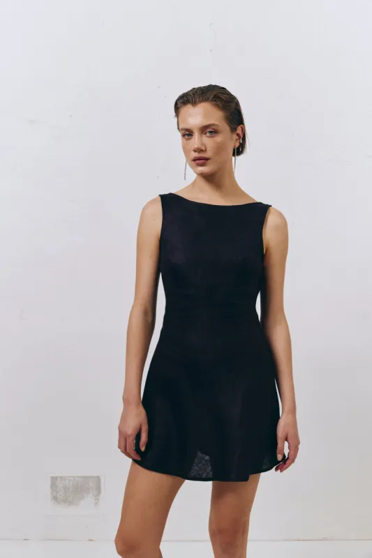 Art Of Bloom Linen Bias Cut Mini Dress Black sold by Verge Girl