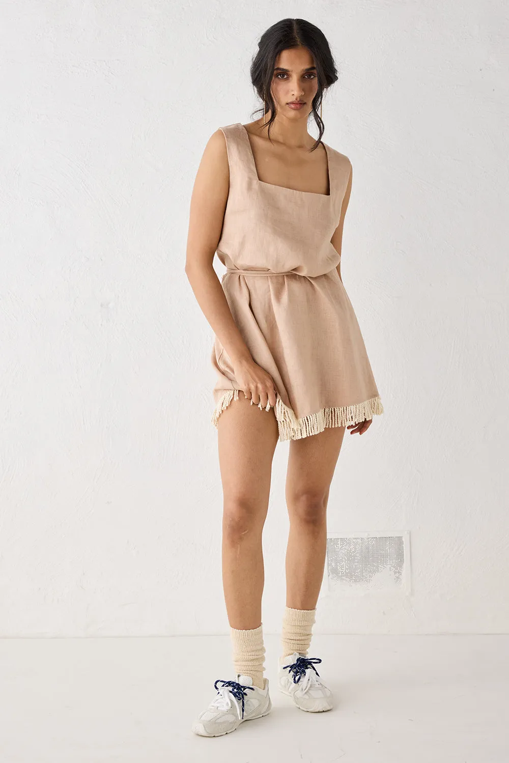 Verve Linen Mini Dress Blush sold by Verge Girl