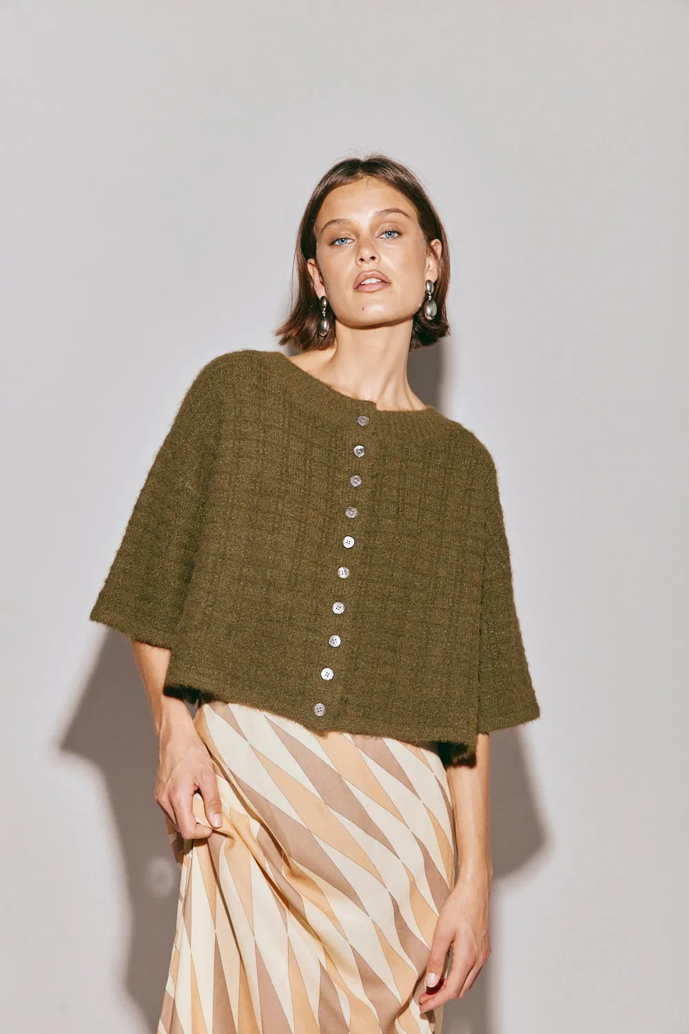 Hailey Knit Cardigan Khaki sold by Verge Girl