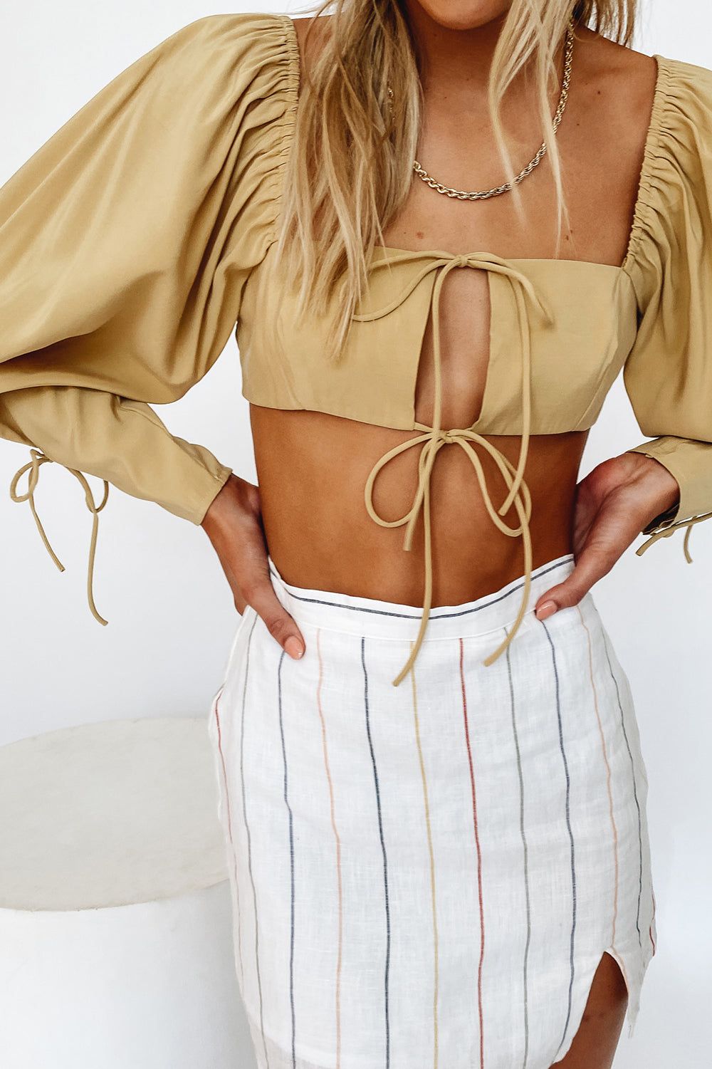 VRG GRL Dream States Tie Front Crop Top // Sand sold by Verge Girl