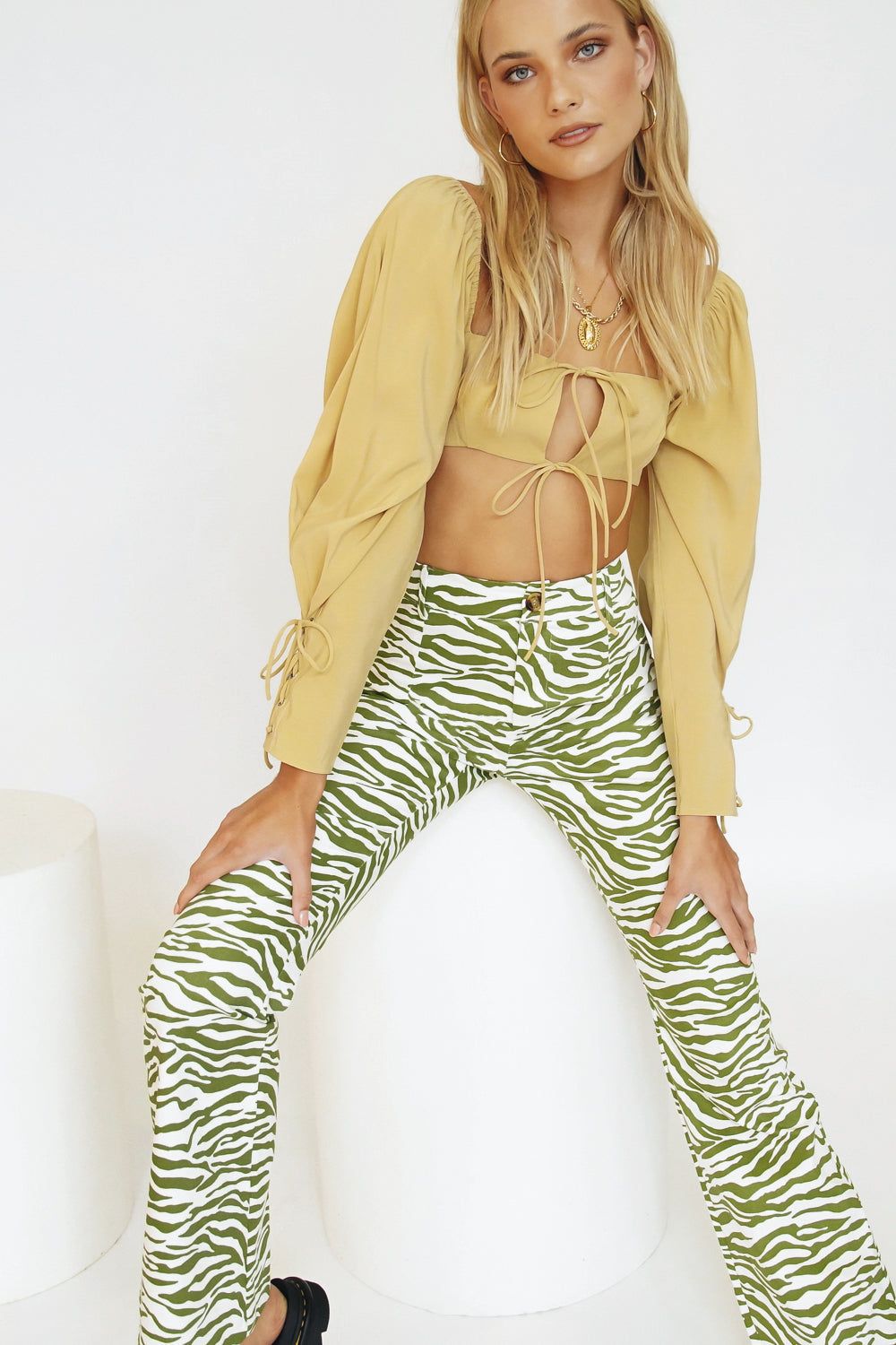 VRG GRL Dream States Tie Front Crop Top // Sand sold by Verge Girl product image thumbnail 5