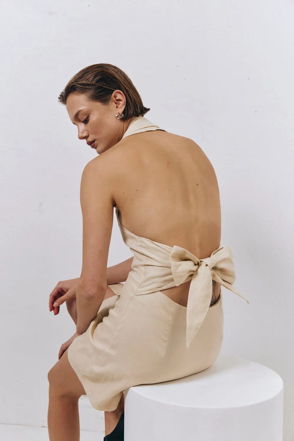 Olive Linen Mini Dress Natural sold by Verge Girl product image thumbnail 2