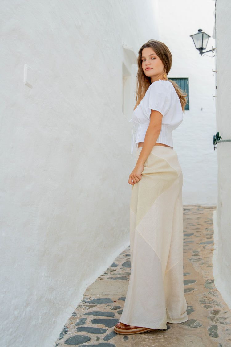 VRG GRL Valencia Bias Cut Linen Maxi Skirt // Cream sold by Verge Girl product image thumbnail 2