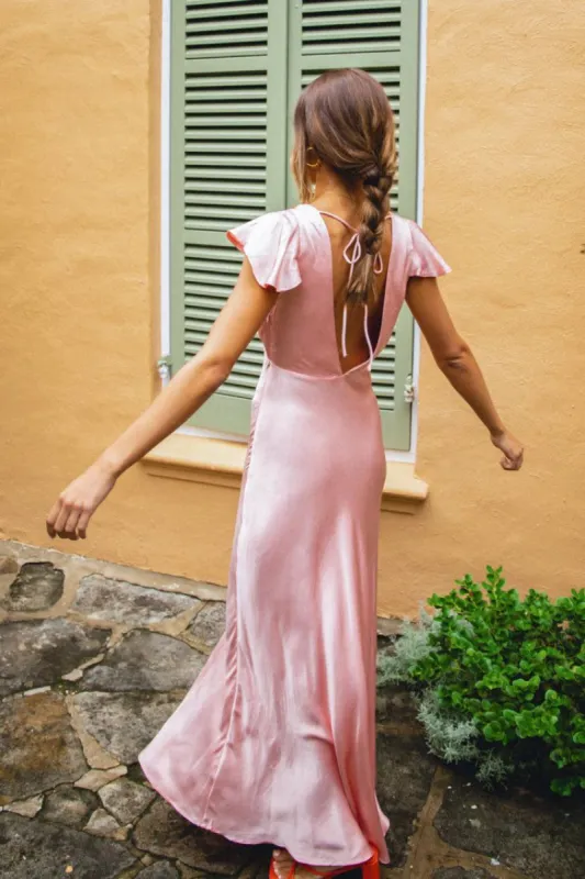 Summer Nostalgia Bias Cut Maxi Dress Pink sold by Verge Girl