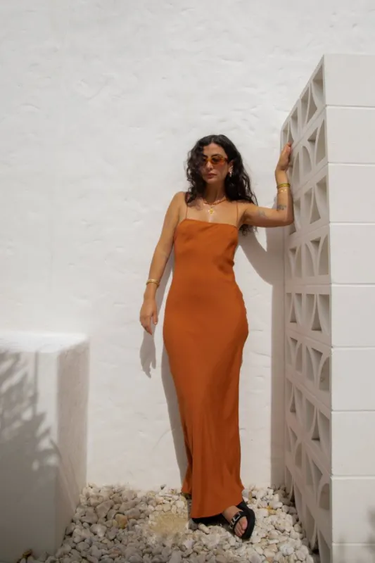 Good Intentions Bias Cut Maxi Dress Rust sold by Verge Girl