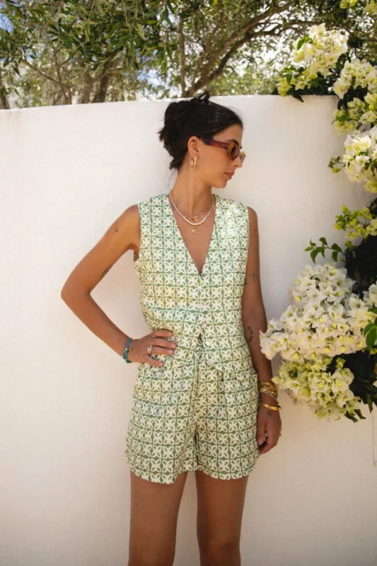 Sun Seeker Linen Vest Sage made by Verge Girl