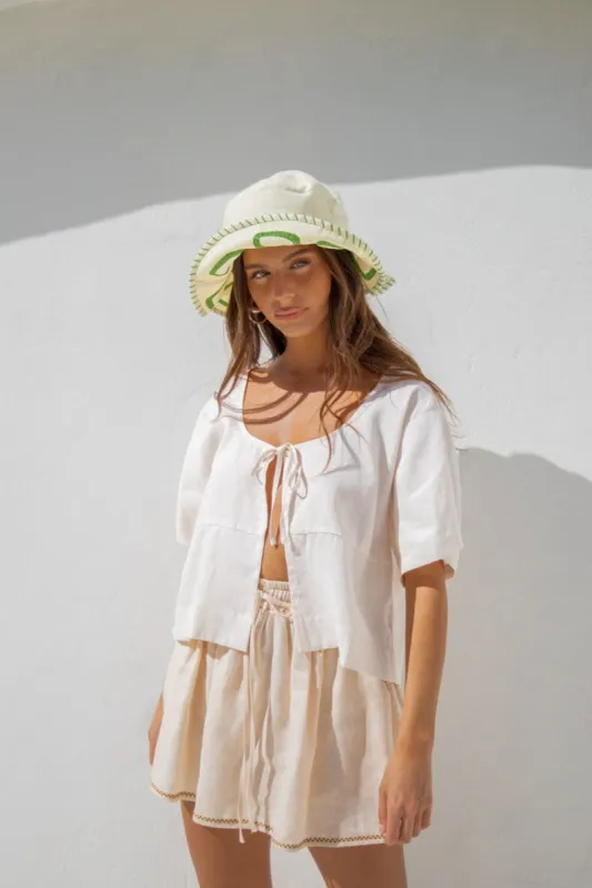 The Sea & I Linen Smock Top Cream sold by Verge Girl