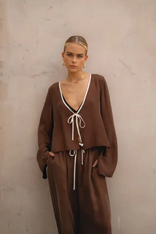Moonscapes Tie Front Top Brown sold by Verge Girl