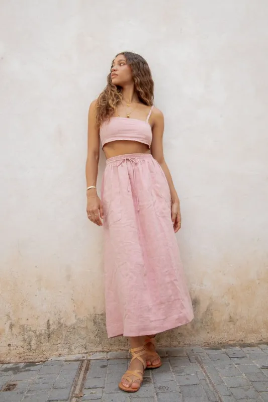 Cariño Linen Midi Skirt Blush sold by Verge Girl