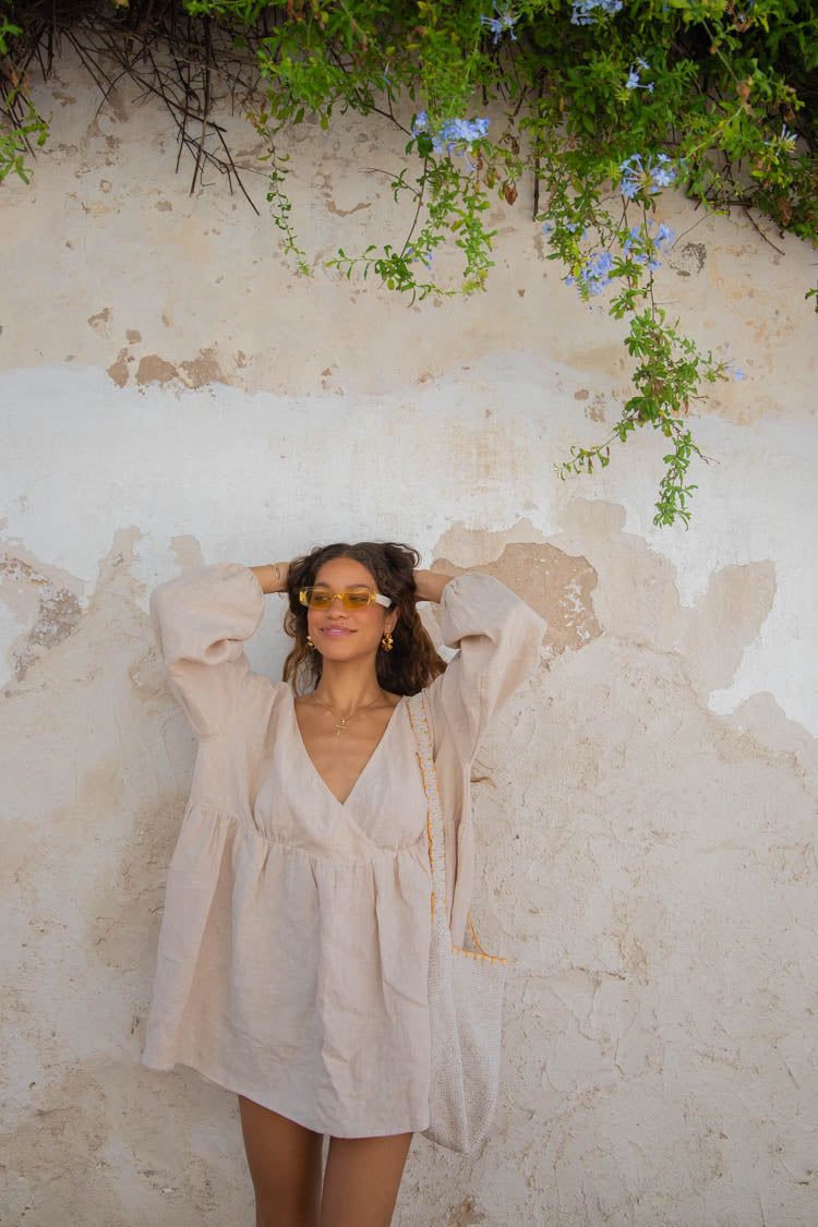 VRG GRL Odessa Linen Smock Mini Dress // Natural sold by Verge Girl product image thumbnail 2