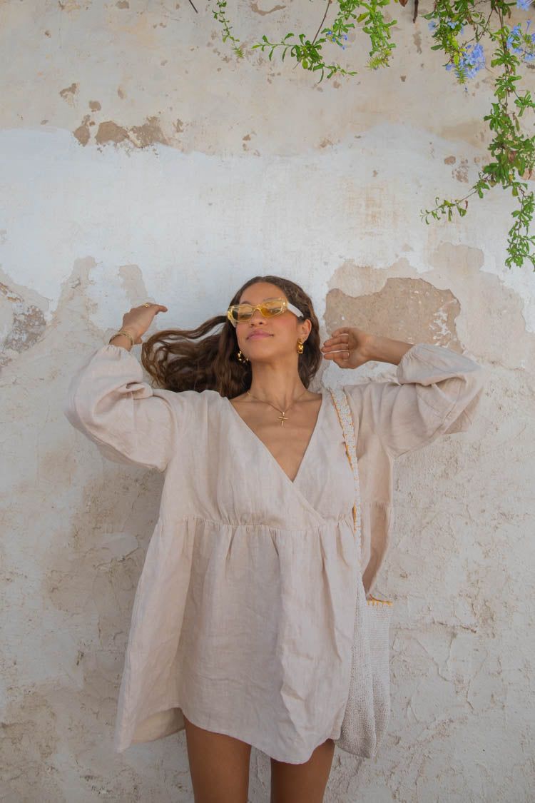 VRG GRL Odessa Linen Smock Mini Dress // Natural sold by Verge Girl product image thumbnail 6