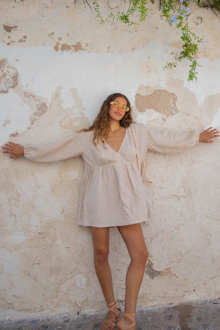 VRG GRL Odessa Linen Smock Mini Dress // Natural sold by Verge Girl product image thumbnail 8