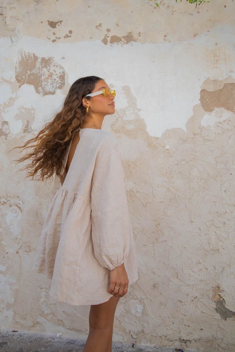 VRG GRL Odessa Linen Smock Mini Dress // Natural sold by Verge Girl product image thumbnail 5