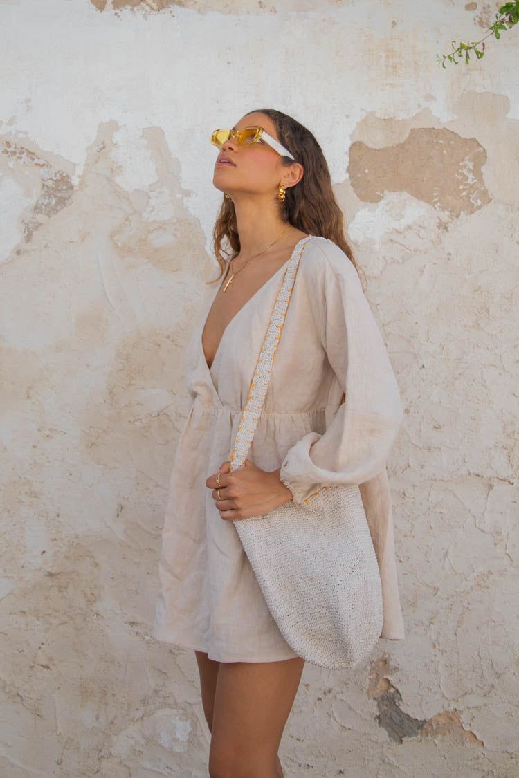 VRG GRL Odessa Linen Smock Mini Dress // Natural sold by Verge Girl product image thumbnail 3
