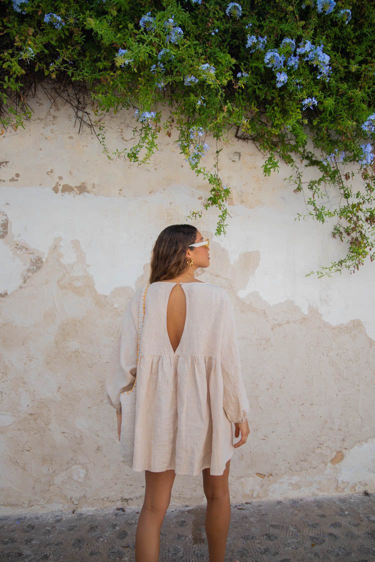 VRG GRL Odessa Linen Smock Mini Dress // Natural sold by Verge Girl product image thumbnail 7