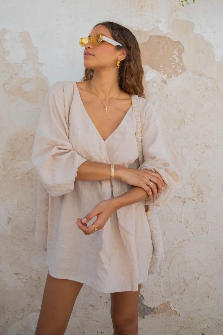 VRG GRL Odessa Linen Smock Mini Dress // Natural sold by Verge Girl product image thumbnail 4