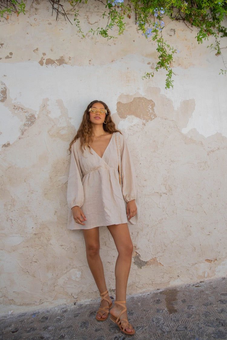 VRG GRL Odessa Linen Smock Mini Dress // Natural sold by Verge Girl