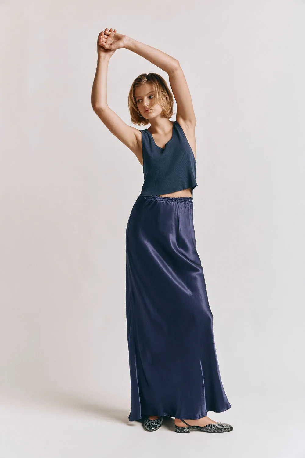 Florence Bias Cut Maxi Skirt Midnight sold by Verge Girl