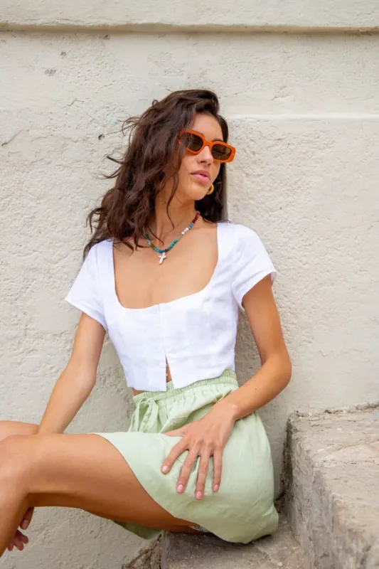 Selena Linen Top White sold by Verge Girl