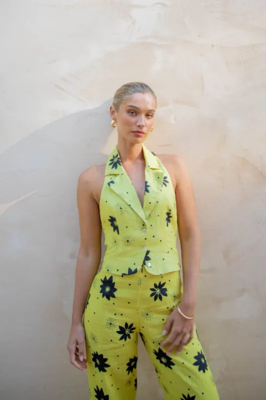 Senorita Linen Vest Fleurette sold by Verge Girl