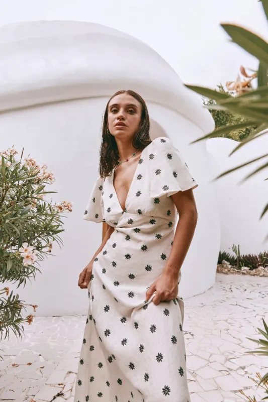 Summer Nostalgia Bias Cut Linen Midi Dress Bloomie sold by Verge Girl